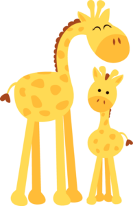 A giraffe and their child